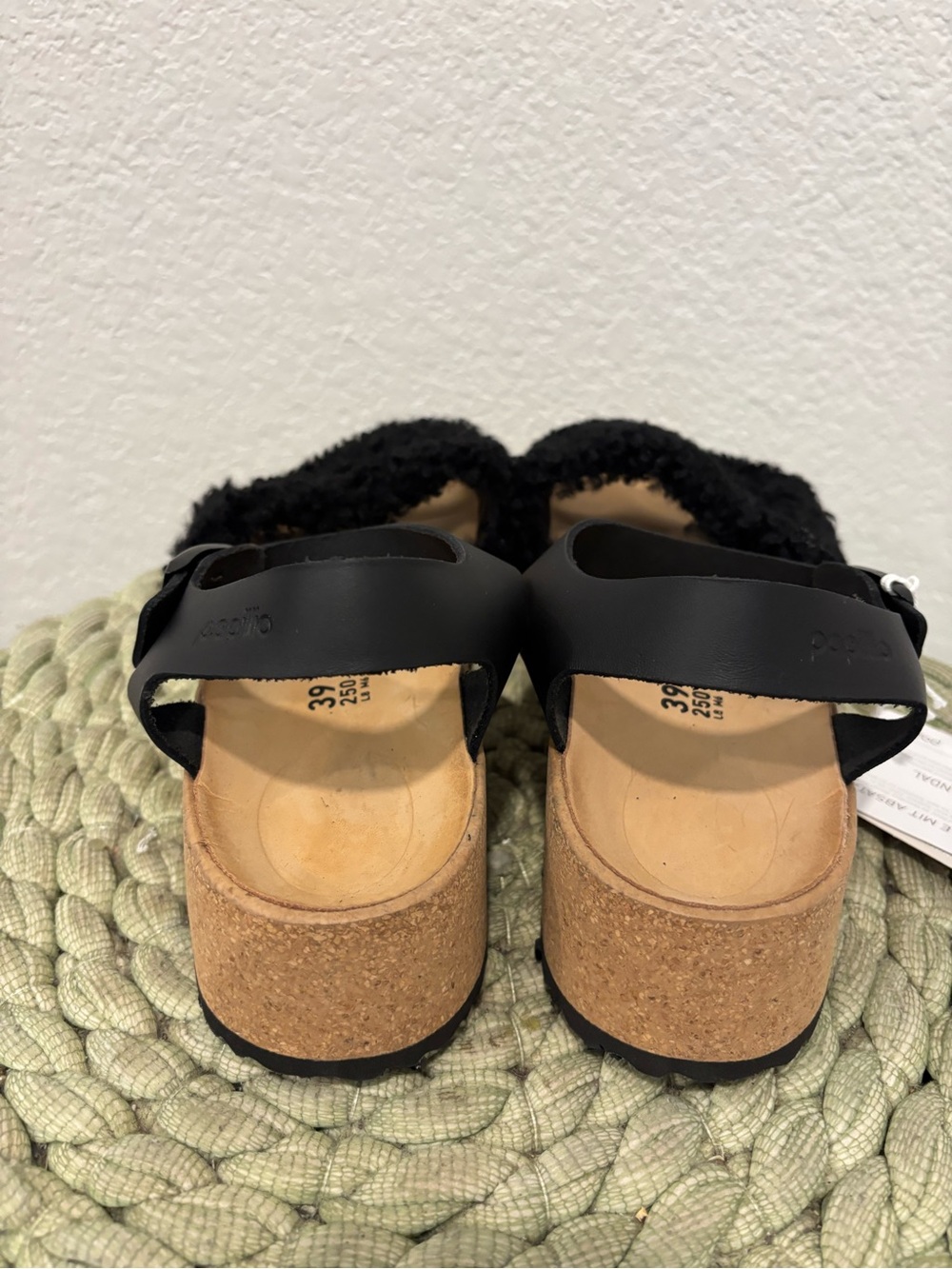 NEW Birkenstock Papillio Glenda Black Teddy Shearling Leather Ankle Strap Sandal - Picture 8 of 9